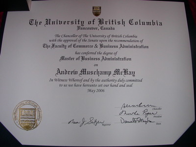My extremely difficult to obtain and totally not worth it, Sauder MBA degree